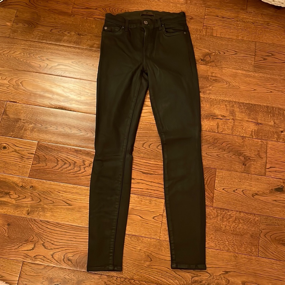 7 for all Mankind, dark green skinny jeans